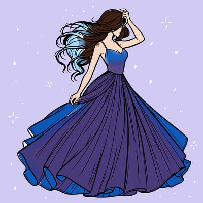 realistic woman with dress flowing in the wind