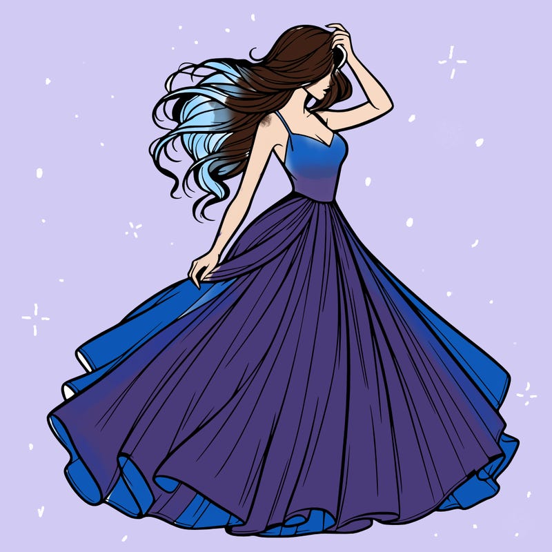 realistic woman with dress flowing in the wind