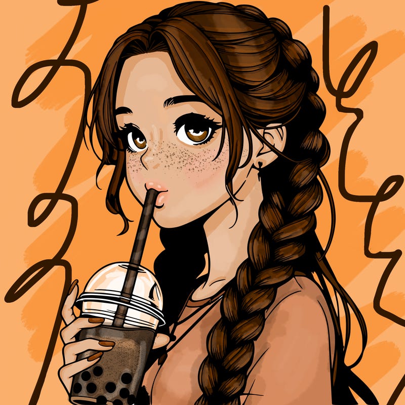 realistic girl with braided hair drinking boba