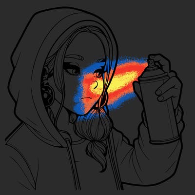 a realistic girl, spray painting