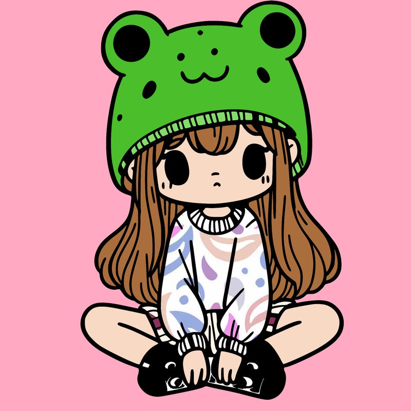 a girl wearing a frog hat and some frog socks