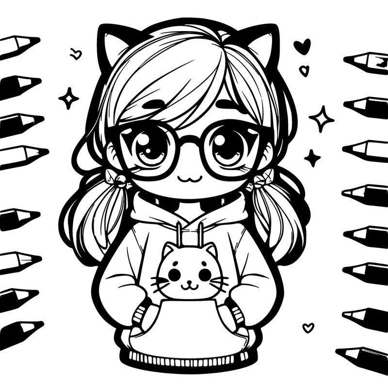 little girl with glasses and a cat hoddy