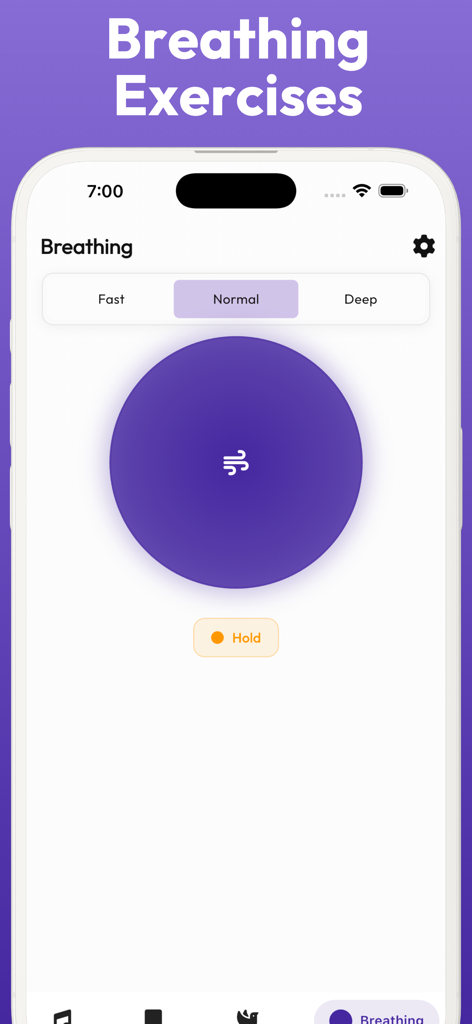 Tinnitus Sound Therapy RngAway - Interfaz de la aplicación RingAway que muestra ejercicios de respiración para el alivio del tinnitus con opciones de velocidad
