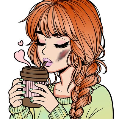 realistic girl drinking coffee