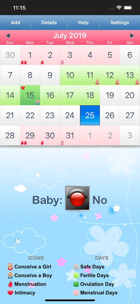 Fertility & Period Tracker - Menstrual calendar interface displaying fertile days and ovulation predictions