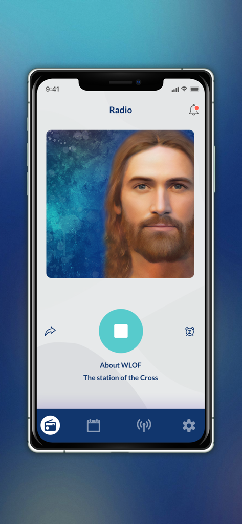 Almalak Radio - Almalak Radio mobile app player interface featuring a religious image and broadcast controls.