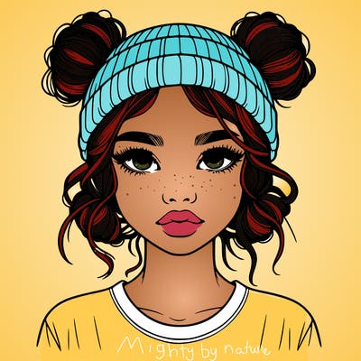 realistic girl with buns in her hair with a beanie on