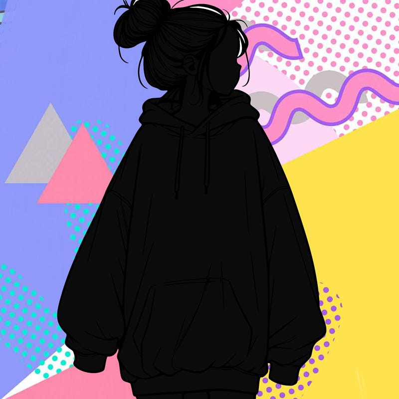 realistic girl with a oversized sweatshirt on and a bun