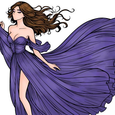 realistic woman in dress flowing the the wind