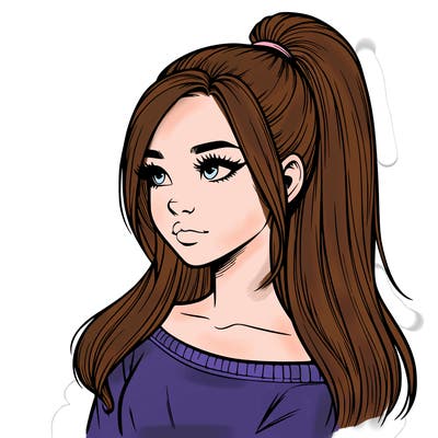 realistic girl with a high ponytail