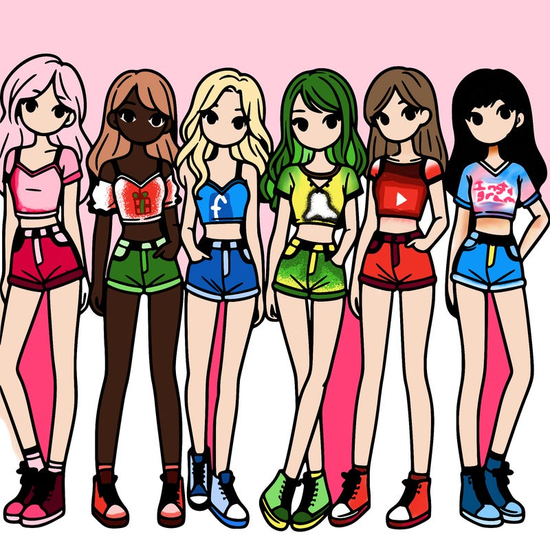 a group of girls wearing crop tops and shorts