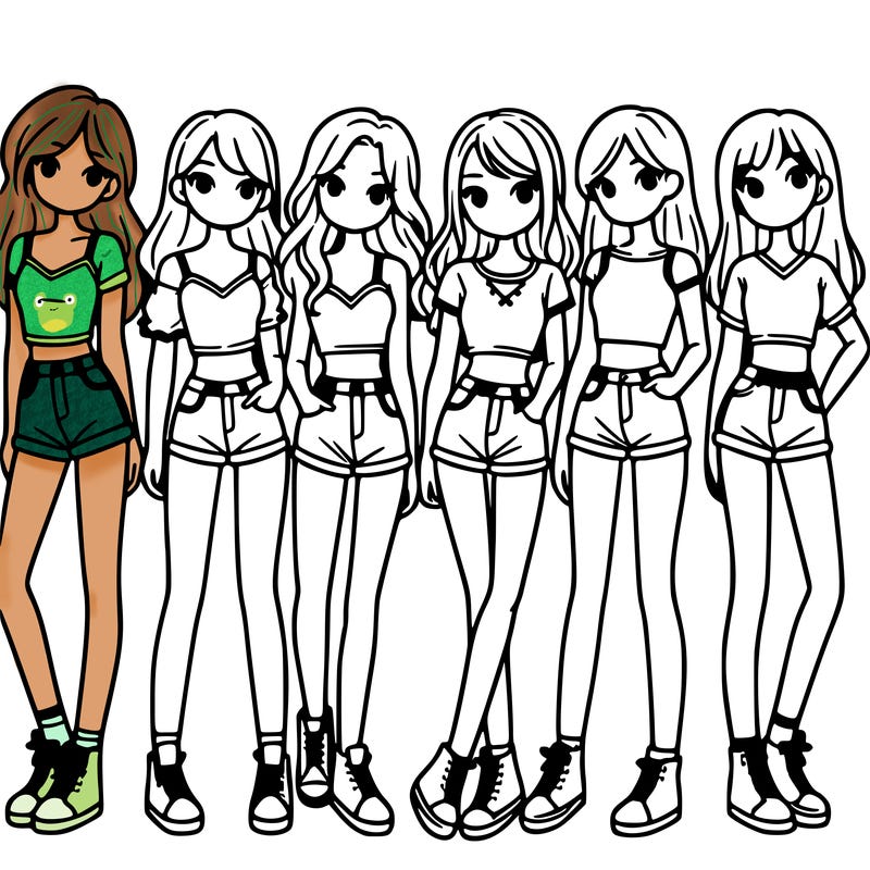 a group of girls wearing crop tops and shorts