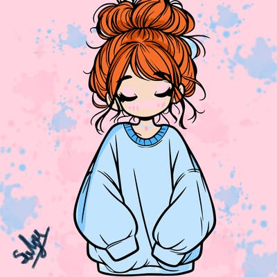 girl with baggy sweatshirt and messy bun