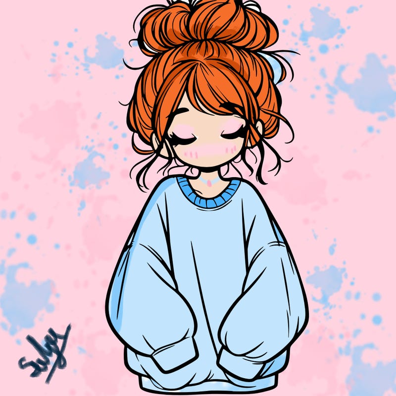 girl with baggy sweatshirt and messy bun
