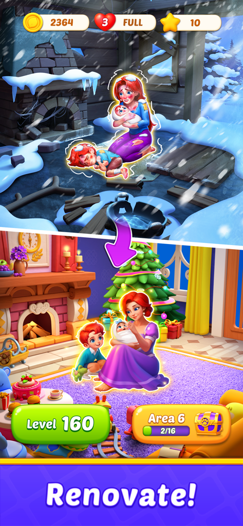 Home Match - Garden & Design - Una comparación de antes y después de una familia mudándose de una choza dilapidada y fría a una sala de estar cálida y decorada