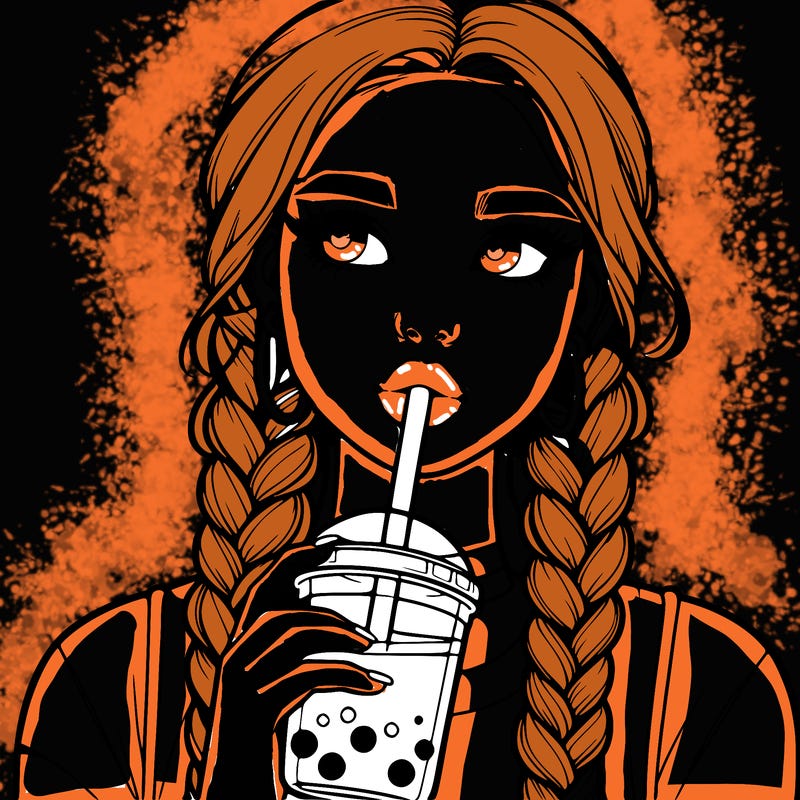 realistic girl with braided hair drinking boba