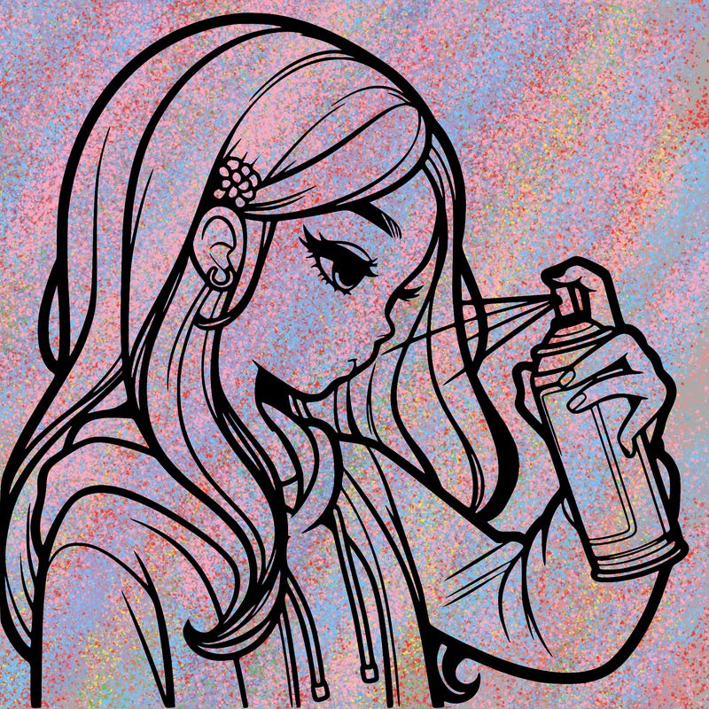 a realistic girl spray painting