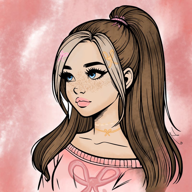 realistic girl with a high ponytail