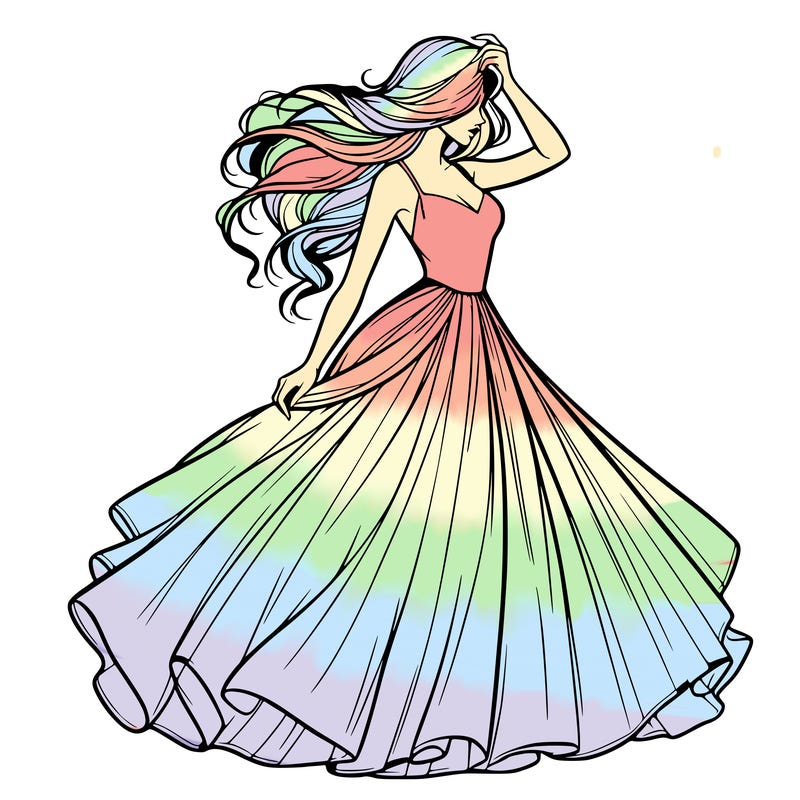 realistic woman with dress flowing in the wind