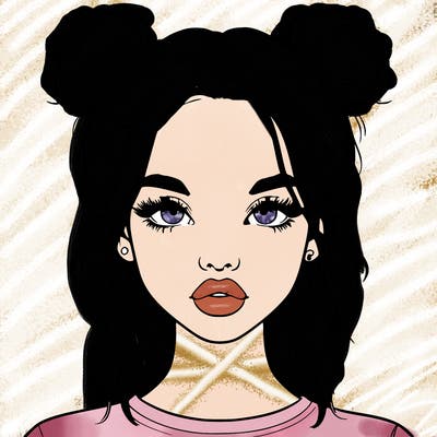 realistic girl with two buns in hair and lips