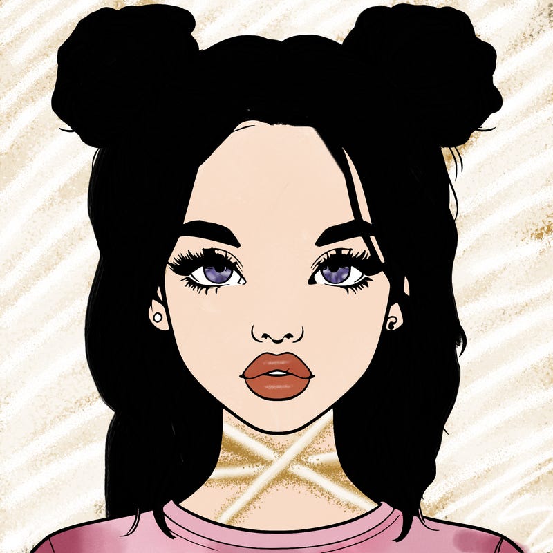 realistic girl with two buns in hair and lips