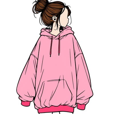 realistic girl with a oversized sweatshirt on and a bun