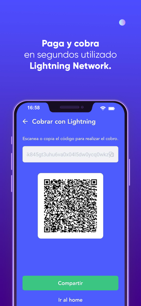 Buda.com - Buda.com app interface showing a QR code for receiving cryptocurrency payments via the Lightning Network