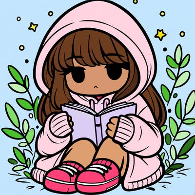 girl in oversized hoodie reading a book