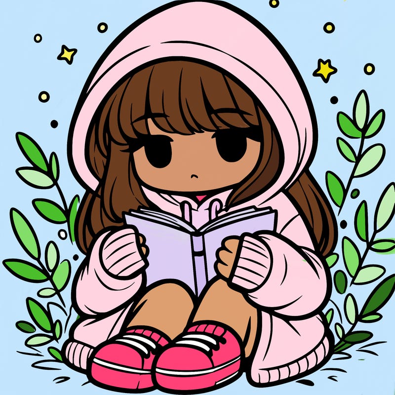 girl in oversized hoodie reading a book