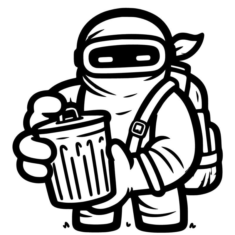 noob with trash can in hands