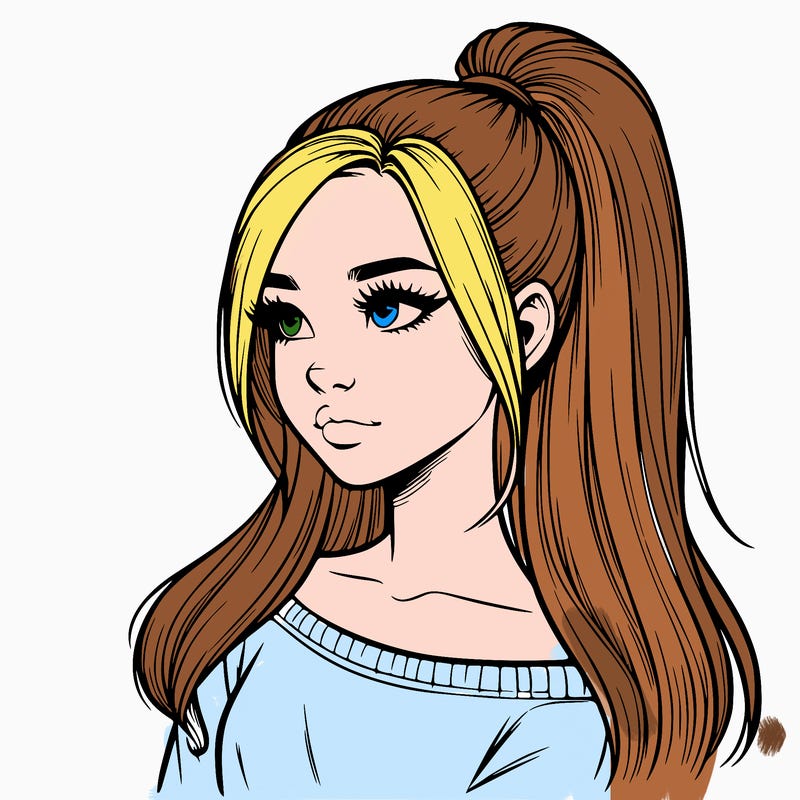 realistic girl with a high ponytail