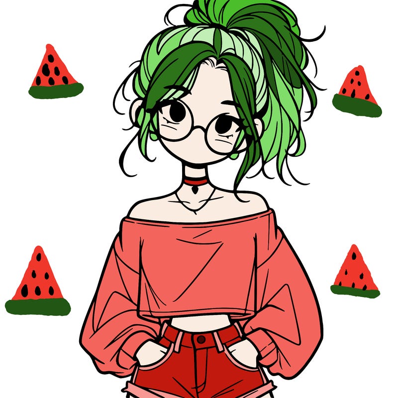 girl with a messy ponytail glasses a baggy crop top and jean shorts