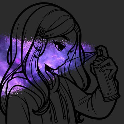 a realistic girl spray painting