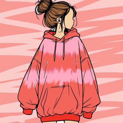 realistic girl with a oversized sweatshirt on and a bun