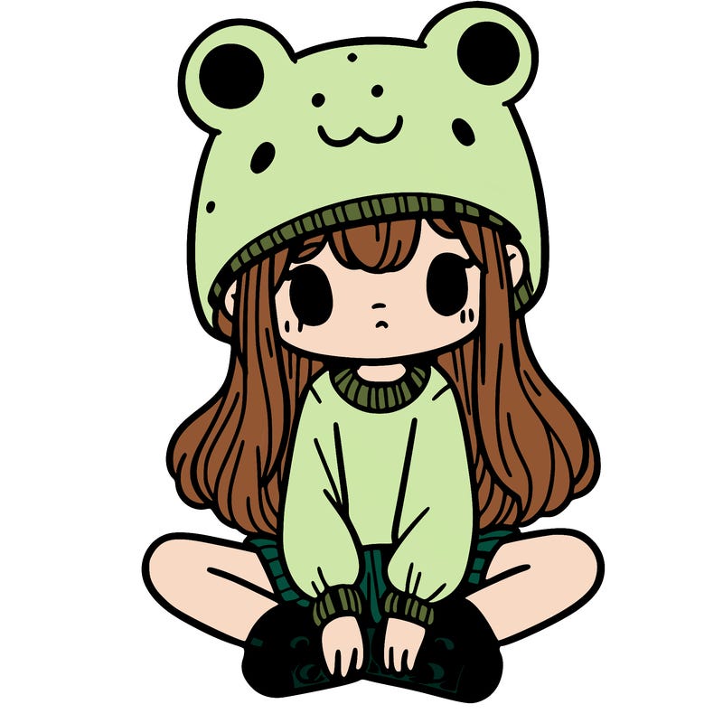 a girl wearing a frog hat and some frog socks