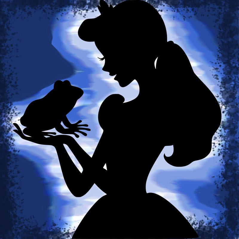 a shadow of a princess holding a frog realistic