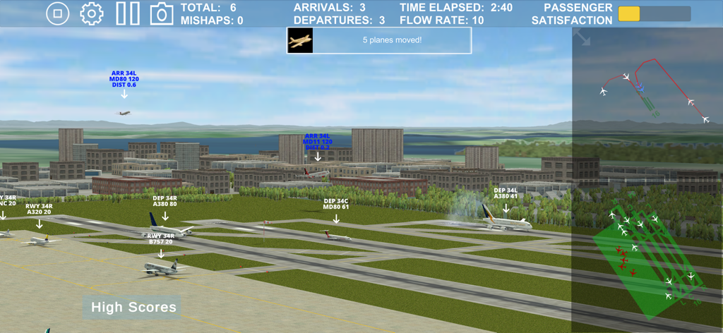 Airport Madness 3D - Air traffic control gameplay in Airport Madness 3D showing planes on runways and radar