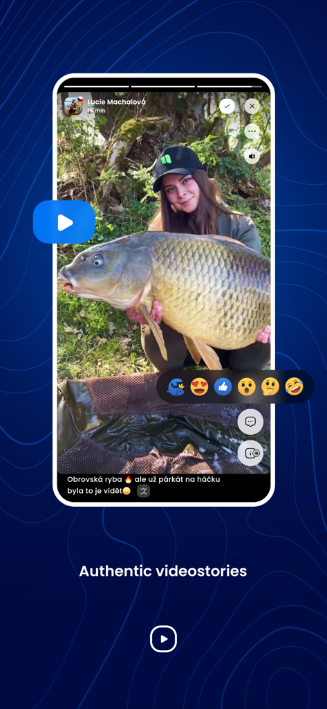 FISHSURFING - A female angler holding a large fish in a social media video story on the Fishsurfing app