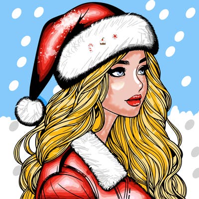realistic girl in santa hat