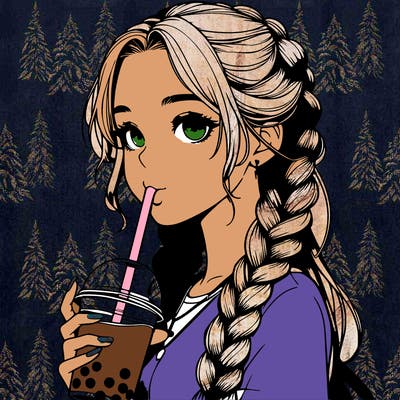 realistic girl with braided hair drinking boba