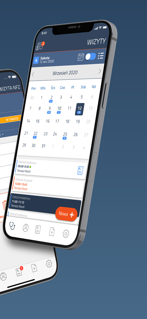MyDr EDM - MyDr EDM app displaying a medical professional's appointment schedule and monthly calendar view on an iPhone.