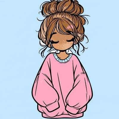 girl with baggy sweatshirt and messy bun