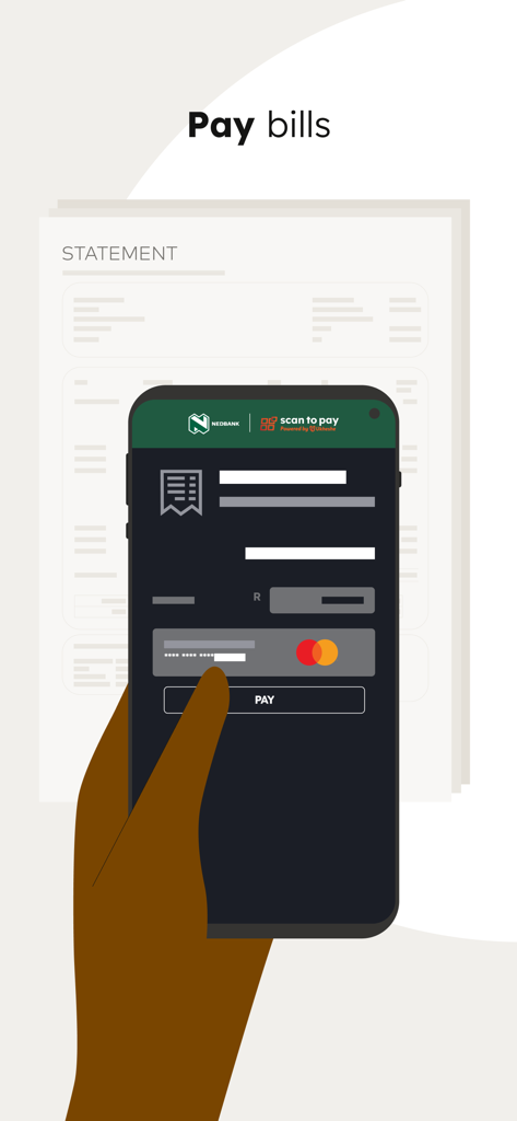 Smartphone screen showing bill payment in the Nedbank Scan to Pay app