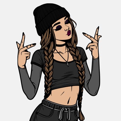 realistic teenage girl with braids and a beanie and crop top doing 🫶🏼