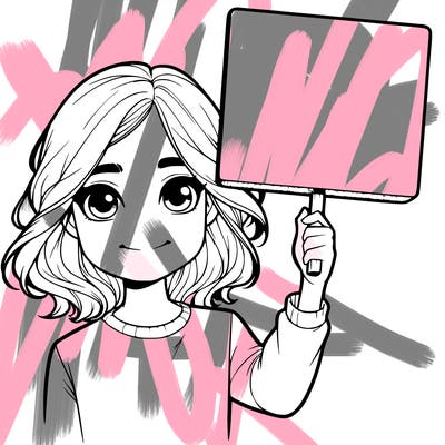 realistic girl holding up a sign