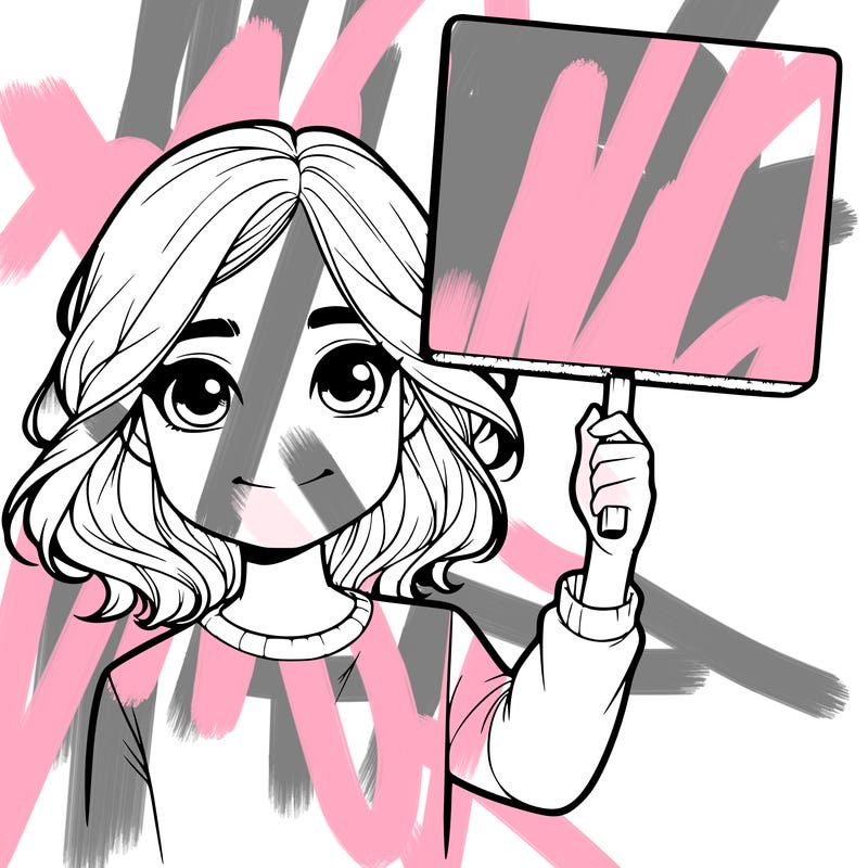 realistic girl holding up a sign
