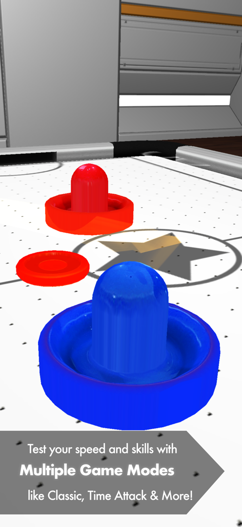 Air Hockey Blast - 3D air hockey game screen showing red and blue paddles on a classic table