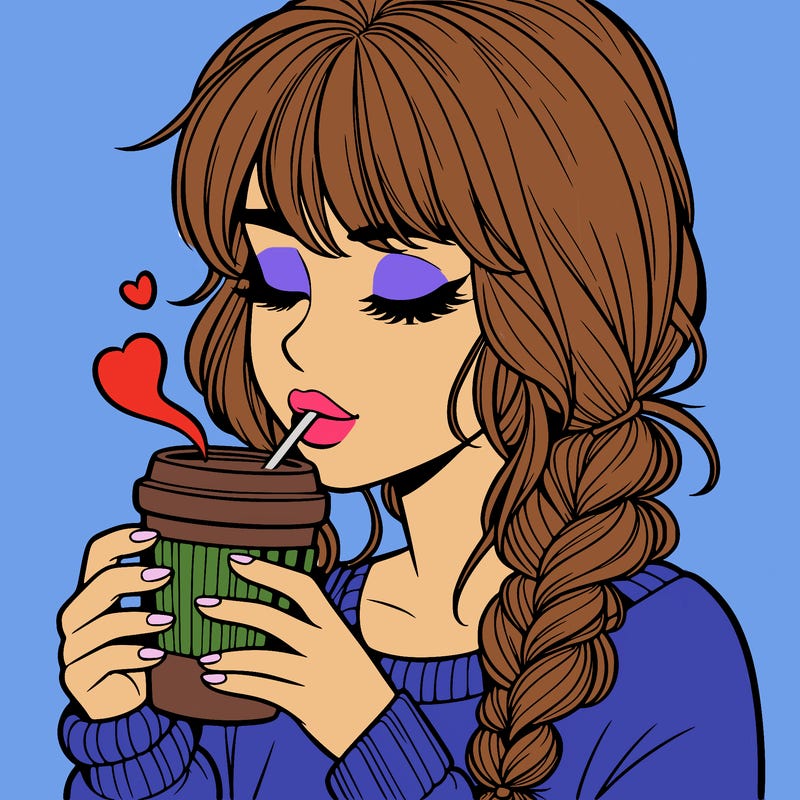 realistic girl drinking coffee