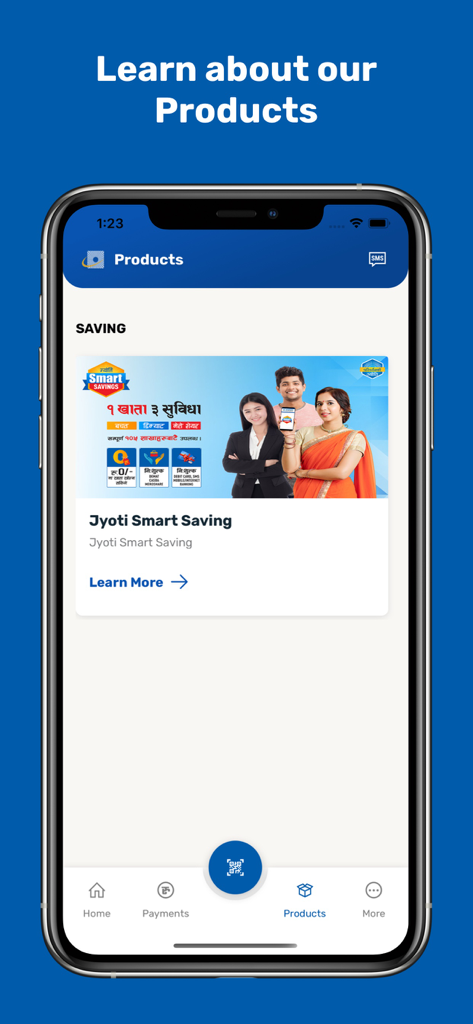 Jyoti Mobile Banking - Jyoti Mobile Banking app products screen showing smart saving options.