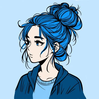 realistic teenage girl with a messy bun